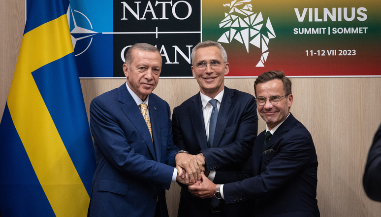 NATO Secretary General Jens Stoltenberg, President of Türkiye Recep Tayyip Erdoğan and Prime Minister of Sweden, Ulf Kristersson