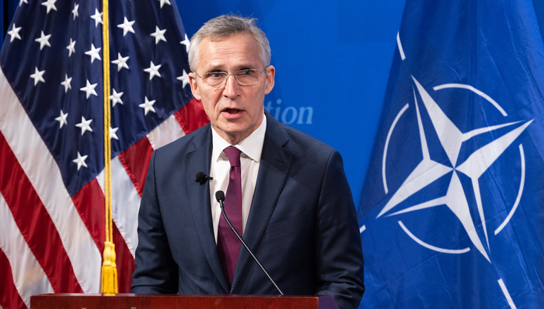 NATO Secretary General Jens Stoltenberg speaks at the Heritage Foundation in Washington, DC