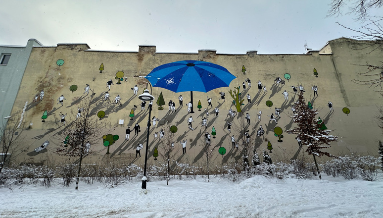 You can stand under my umbrella: NATO unveils street mural in Lithuania by Lithuanian street artist and co-founder of the 