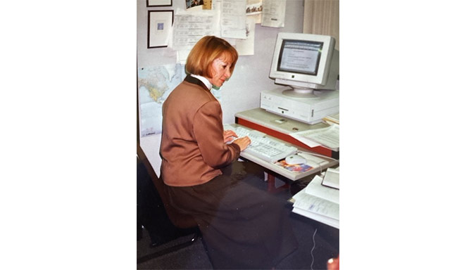 Hedwige working at her desk in NATO’s Visits Section in the late 1980s