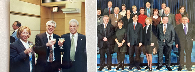 Hedwige with NATO Spokesperson Jamie Shea and Deputy Spokesperson Harald Bungarten in the late 1990s