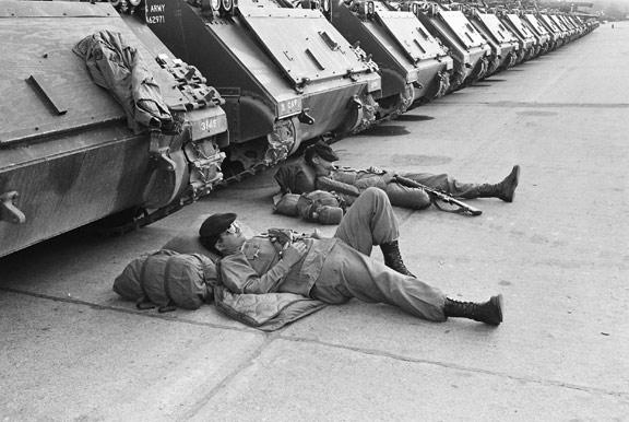 1975 - Troops rest during Exercise Reforger 75 at Ramstein, Germany
