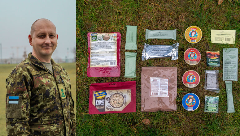 Estonian soldier Kaarel and the Estonian 24-hour ration pack