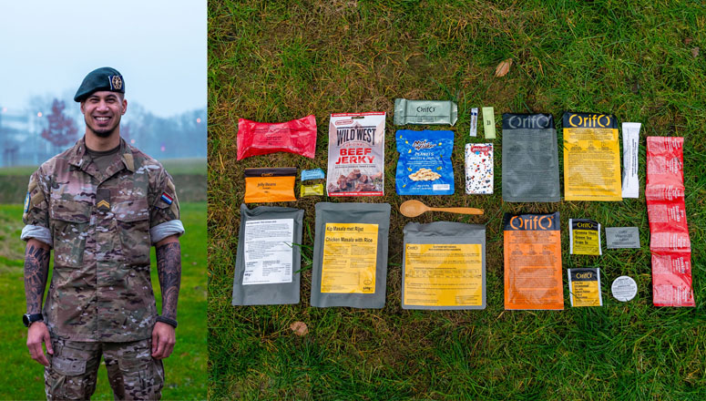 Dutch soldier Pascal and the Dutch 24-hour ration pack