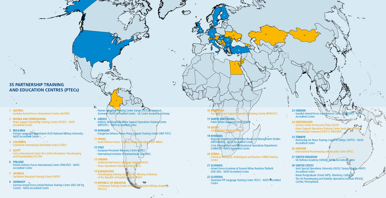 Map of NATO Partnership Training and Education Centres