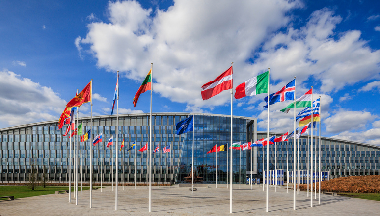 32 flags at NATO headquarters in Brussels