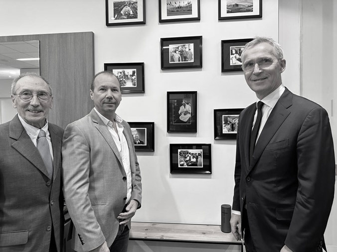 From left to right: Giuseppe and Patrice with NATO Secretary General Jens Stoltenberg, 2024