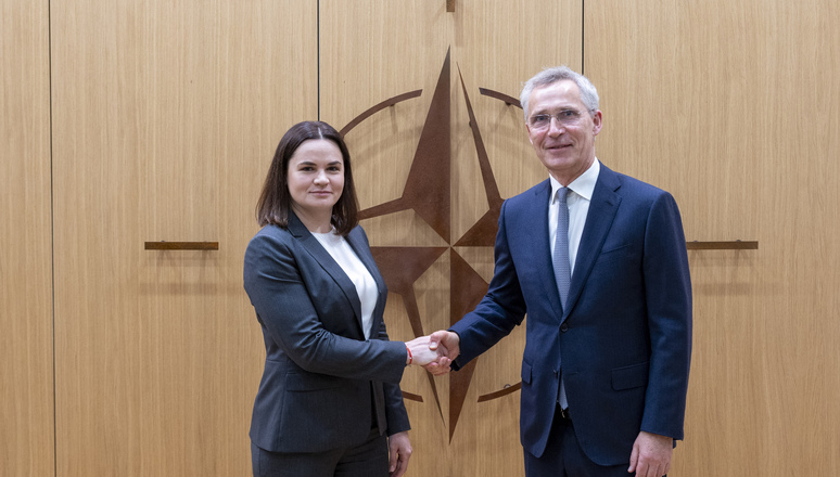 NATO Secretary General Jens Stoltenberg with Svitlana Tsikhanouskaya, leader of the opposition in Belarus