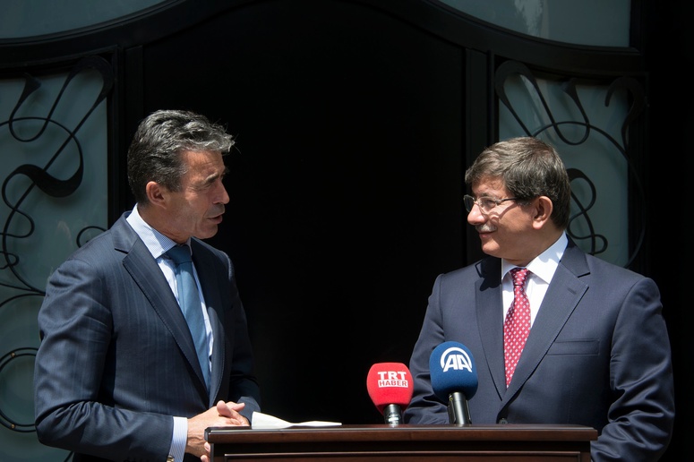 NATO Secretary General Anders Fogh Rasmussen meets with the Turkish Minister for Foreign Affairs Ahmet Davutoglu.