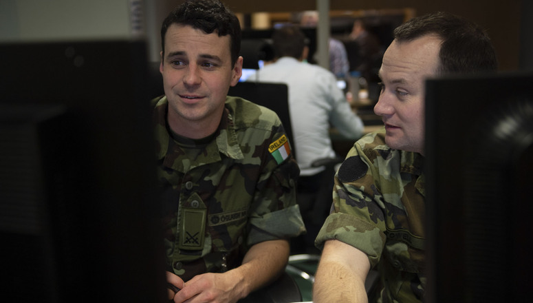 181128-N-GP524-0005TARTU, Estonia (November 28, 2018) Irish Soldiers work in the Operation Centre as part of Exercise Cyber Coalition 2018. NATO Allies, Partners and Representatives participated in Exercise Cyber Coalition 2018 in Tartu, Estonia. Cyber Coalition is NATOâs flagship cyber exercise and is currently in its eleventh iteration. (NATO Photo by Mass Communication Specialist 2nd Class Brett Dodge)